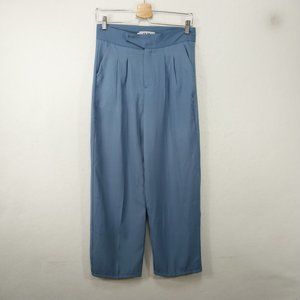 Wide Leg High Rise Trousers Womens XS Blue by Q.H Qianhe Pleated Pockets W28xL27